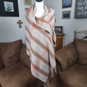 Lifestyle Orange & Beige Soft Plaid Rectangular Fringed Scarf